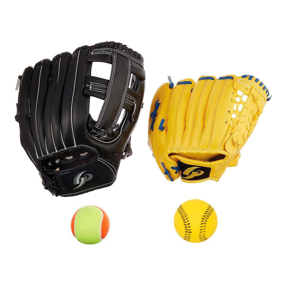 [GP] 野球 グローブ 親子セット ( 大人用 11.5インチ黒/子供用9インチ黄色) テニスボール・野球ボール付