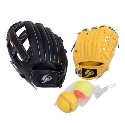 [GP] 野球 グローブ 親子セット ( 大人用 11.5インチ黒/子供用9インチ黄色) テニスボール・野球ボール付