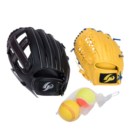 [GP] 野球 グローブ 親子セット ( 大人用 11.5インチ黒/子供用9インチ黄色) テニスボール・野球ボール付